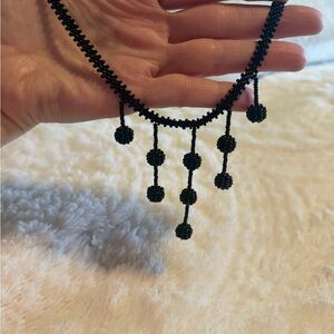 GORGEOUS Black Beaded Fringe Necklace - Unbranded